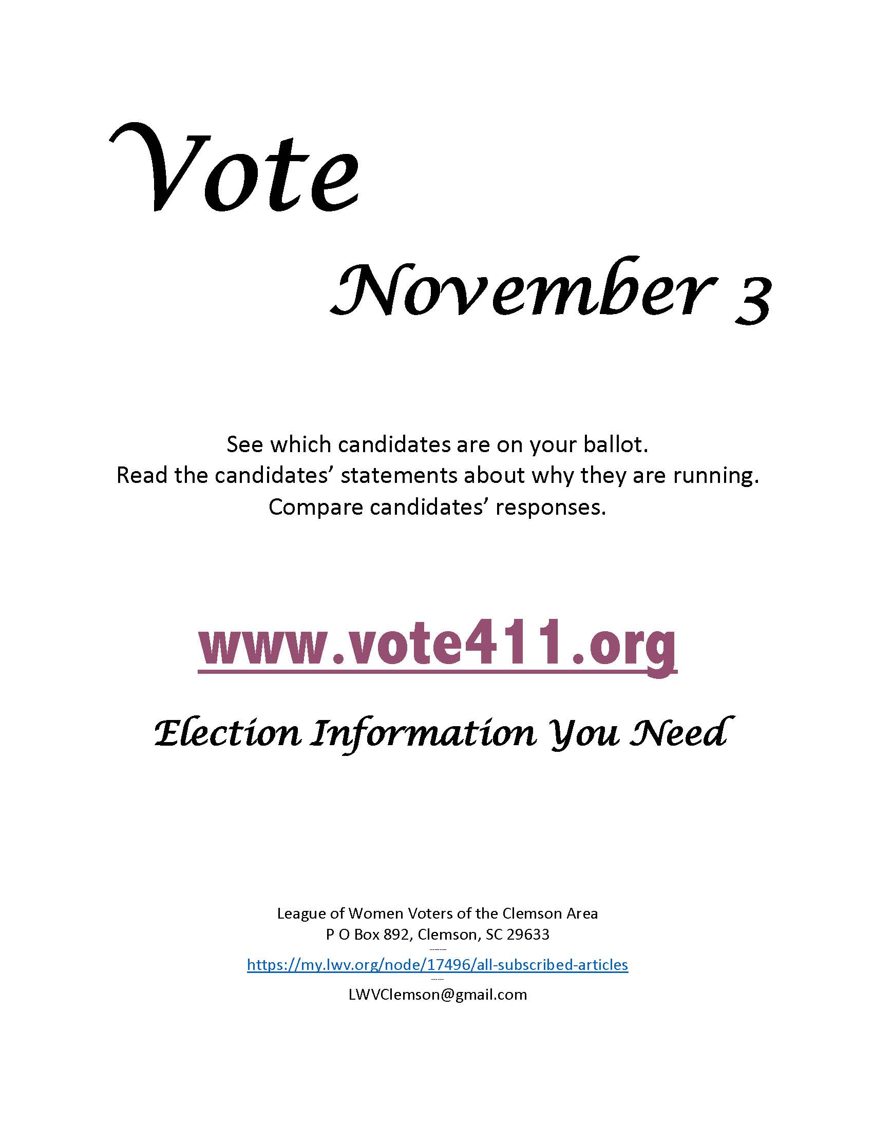 vote: November 3rd - hear from your candidates