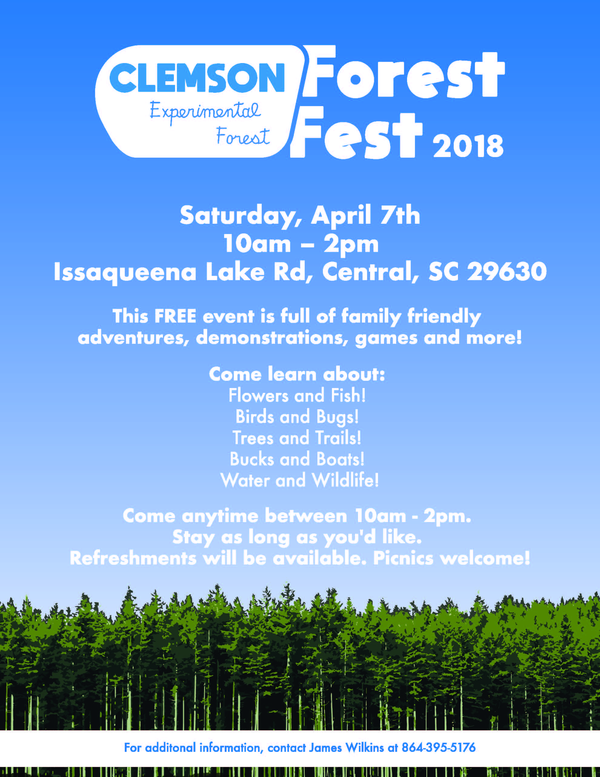 Clemson Forest Fest April 7th, 10am to 2pm Issaqueena Lake Rd Central, SC