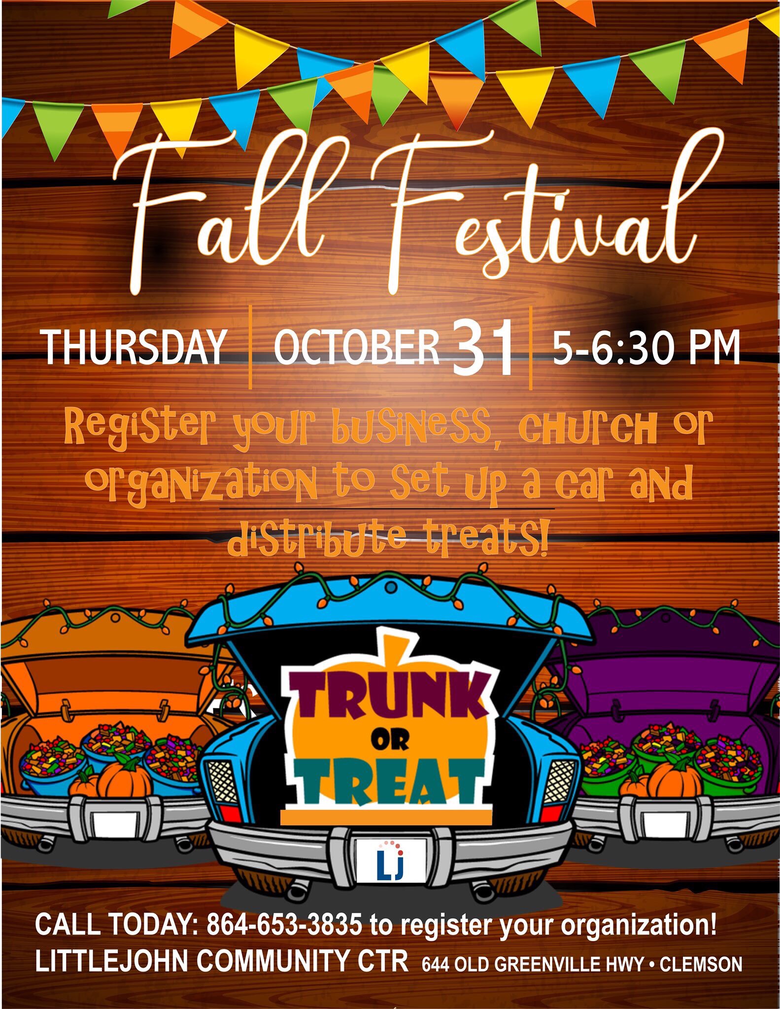 Fall Festival, October 31st, 5pm-6:30pm, Littlejohn Community Center