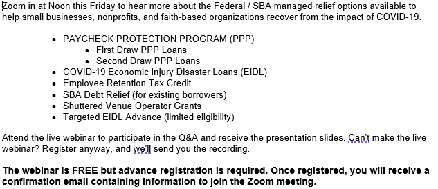 Information Regarding Small Business Relief - Click the image to register