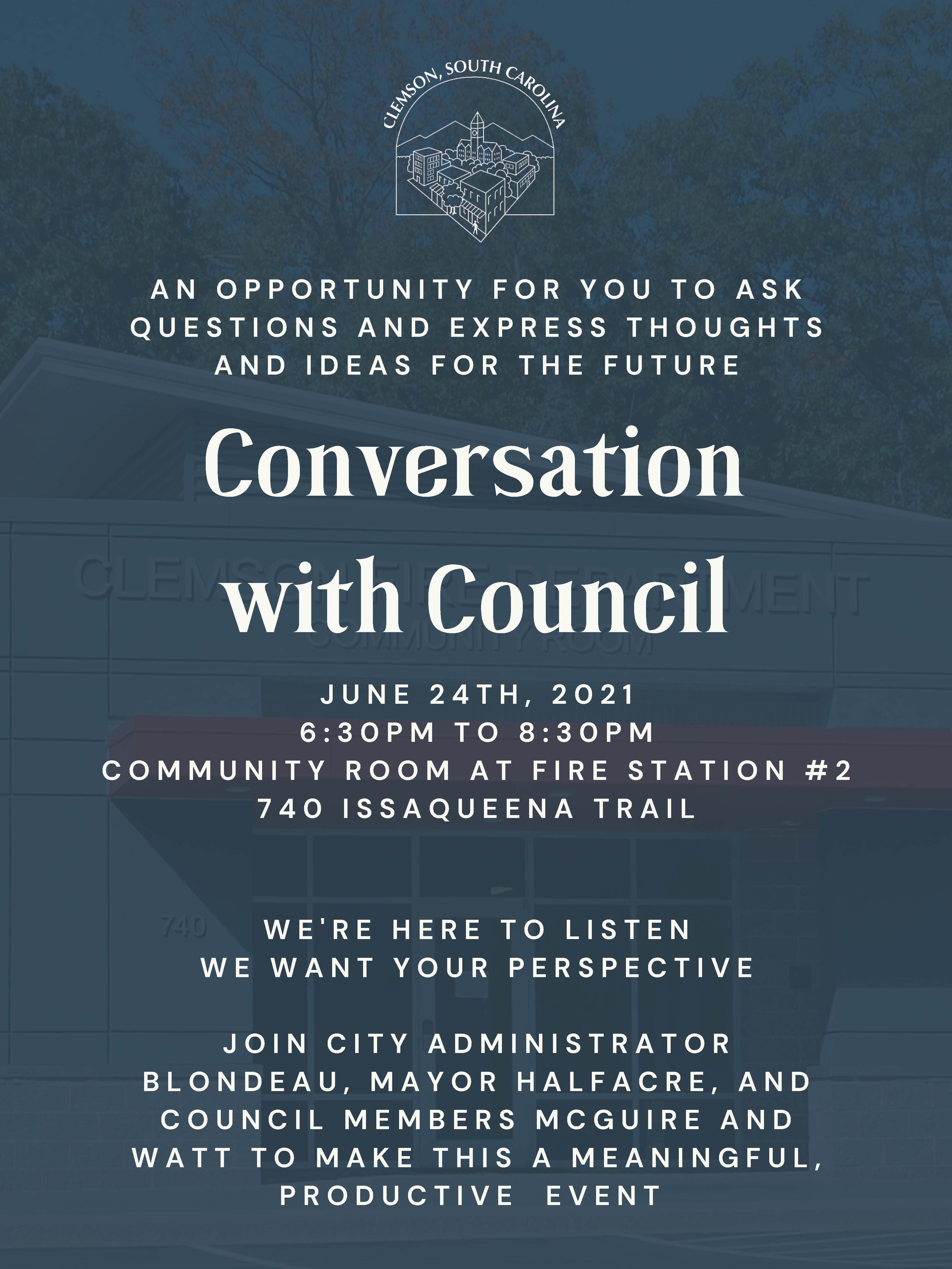 Conversations with Council June 24, 2021 City of Clemson South Carolina
